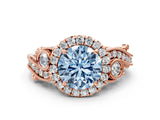 Rose gold Fancy Blue Round Cut Halo Diamond Ring with Milgrain and Bezel Accents on a Split Shank Band_12