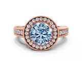 Rose gold Fancy Blue Round  Cut Halo Diamond Ring with Pavé Band and Four-Prong Setting_67