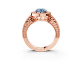 Rose gold Fancy Blue Round  Cut Halo Diamond Ring with Pavé Band and Four-Prong Setting_70