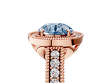 Rose gold Fancy Blue Round  Cut Halo Diamond Ring with Pavé Band and Four-Prong Setting_72
