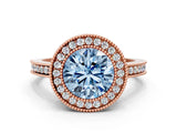 Rose gold Fancy Blue Round  Cut Halo Diamond Ring with Pavé Band and Milgrain Prong Setting_33