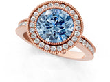 Rose gold Fancy Blue Round  Cut Halo Diamond Ring with Pavé Band and Milgrain Prong Setting_34