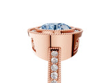 Rose gold Fancy Blue Round  Cut Halo Diamond Ring with Pavé Band and Milgrain Prong Setting_38
