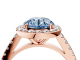 Rose gold Fancy Blue Round Cut Halo Diamond Ring with Pavé Band and Three-Prong Setting_4