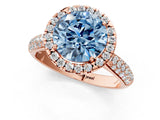 Rose gold Fancy Blue Round Cut Halo Diamond Ring with Pavé Band_1