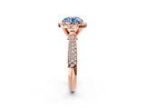 Rose gold Fancy Blue Round Cut Halo Diamond Ring with Pavé Band_2