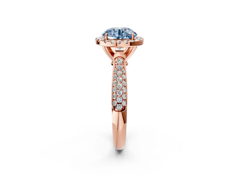 Rose gold Fancy Blue Round Cut Halo Diamond Ring with Pavé Band_2