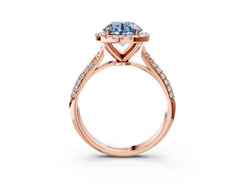 Rose gold Fancy Blue Round Cut Halo Diamond Ring with Pavé Band_3