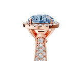 Rose gold Fancy Blue Round Cut Halo Diamond Ring with Pavé Band_5