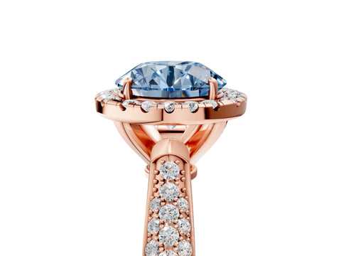 Rose gold Fancy Blue Round Cut Halo Diamond Ring with Pavé Band_5