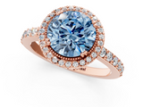 Rose gold Fancy Blue Round  Cut Halo Diamond Ring with Pave Band and Four-Prong Setting_26