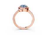 Rose gold Fancy Blue Round  Cut Halo Diamond Ring with Pave Band and Four-Prong Setting_28