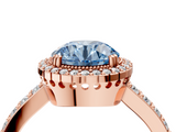 Rose gold Fancy Blue Round  Cut Halo Diamond Ring with Pave Band and Four-Prong Setting_29