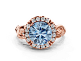 Rose gold Fancy Blue Round  Cut Halo Diamond Ring with Scrollwork Band and Four-Prong Setting_46