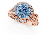 Rose gold Fancy Blue Round  Cut Halo Diamond Ring with Scrollwork Band and Four-Prong Setting_47