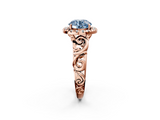 Rose gold Fancy Blue Round  Cut Halo Diamond Ring with Scrollwork Band and Four-Prong Setting_48