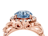 Rose gold Fancy Blue Round  Cut Halo Diamond Ring with Scrollwork Band and Four-Prong Setting_50