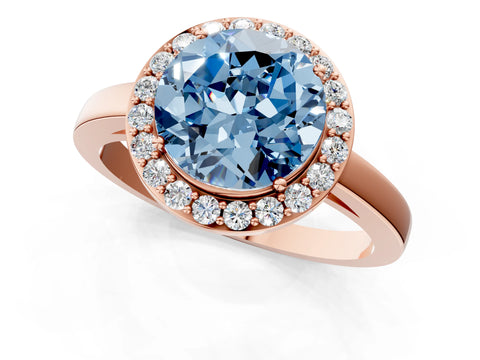 Rose gold Fancy Blue Round Cut Halo Diamond Ring with Solitaire Band and Prong Setting_1