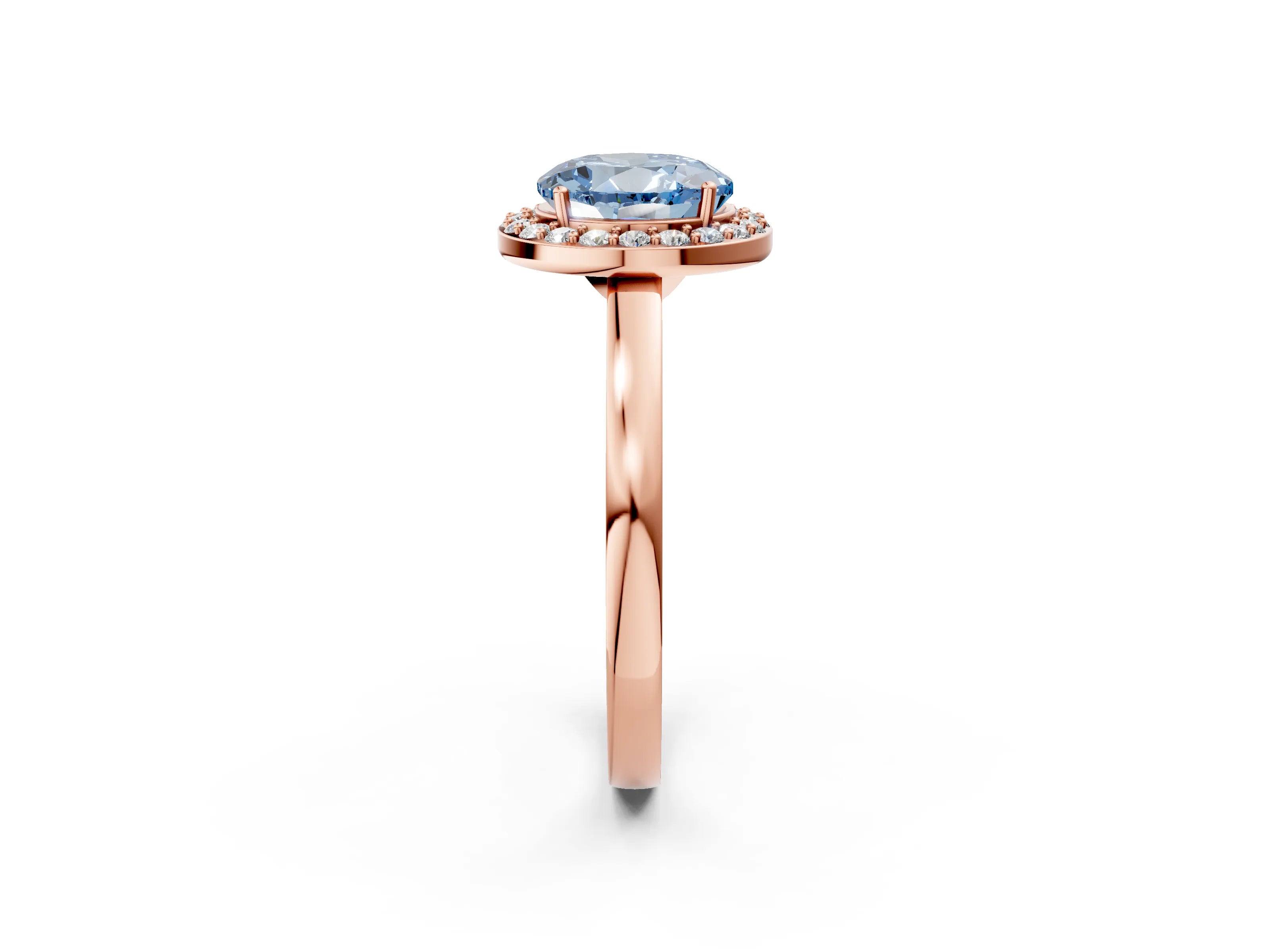 Rose gold Fancy Blue Round Cut Halo Diamond Ring with Solitaire Band and Prong Setting_2