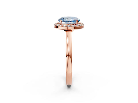 Rose gold Fancy Blue Round Cut Halo Diamond Ring with Solitaire Band and Prong Setting_2
