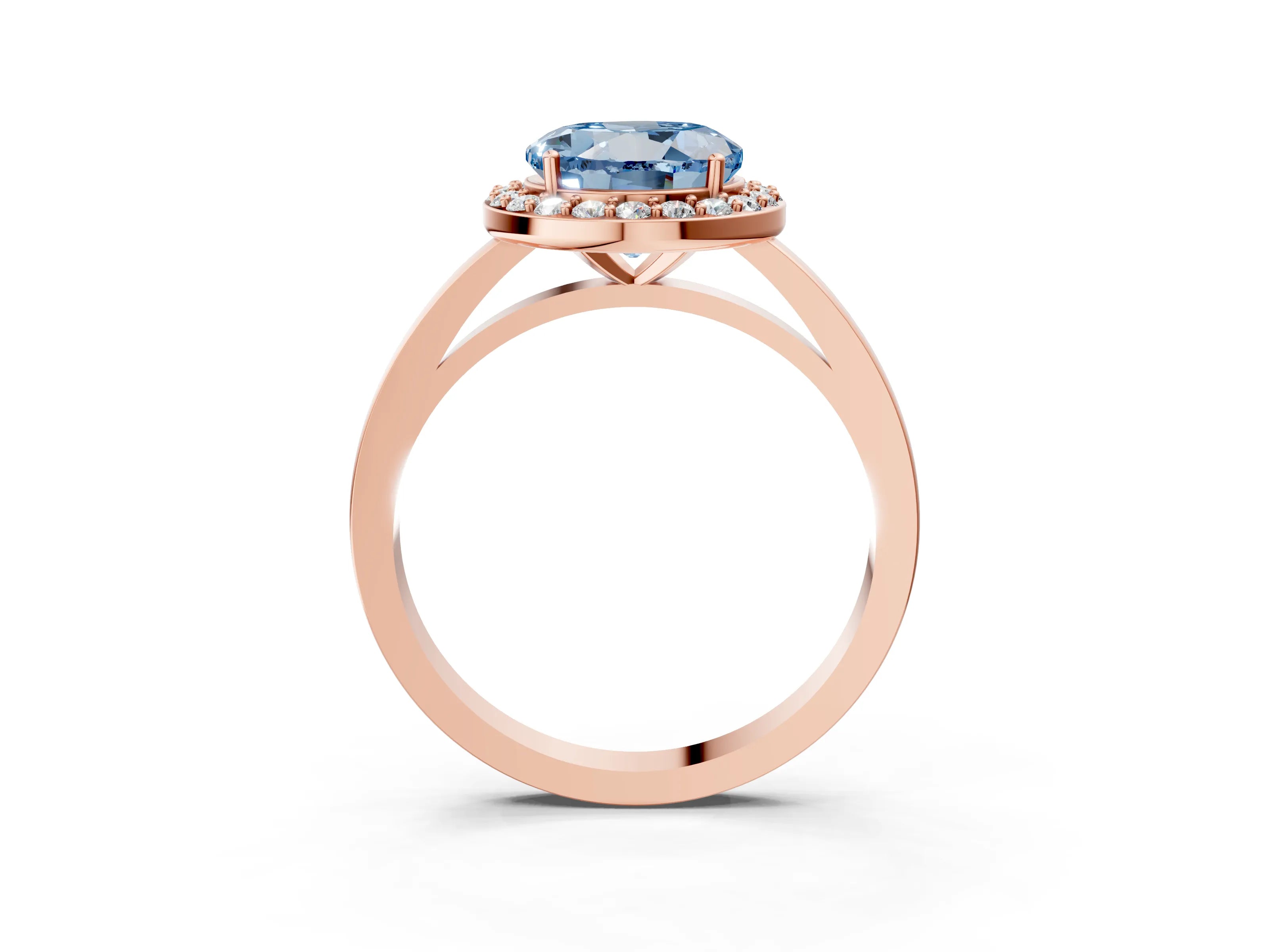 Rose gold Fancy Blue Round Cut Halo Diamond Ring with Solitaire Band and Prong Setting_3
