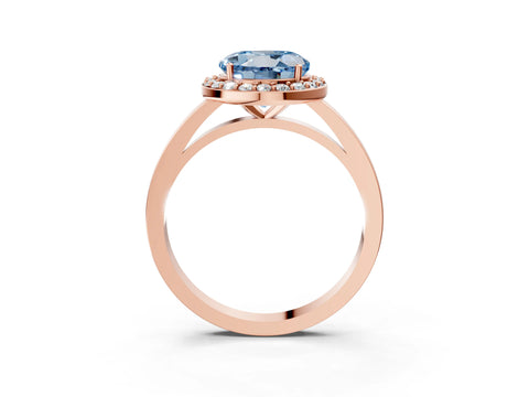 Rose gold Fancy Blue Round Cut Halo Diamond Ring with Solitaire Band and Prong Setting_3