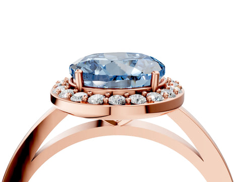 Rose gold Fancy Blue Round Cut Halo Diamond Ring with Solitaire Band and Prong Setting_4