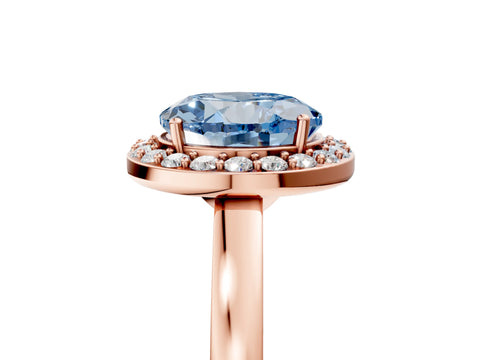 Rose gold Fancy Blue Round Cut Halo Diamond Ring with Solitaire Band and Prong Setting_5