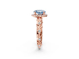 Rose gold Fancy Blue Round Cut Halo Diamond Solitaire with Filigree Band and Four-Prong Setting_2