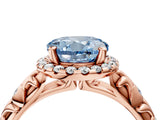 Rose gold Fancy Blue Round Cut Halo Diamond Solitaire with Filigree Band and Four-Prong Setting_4