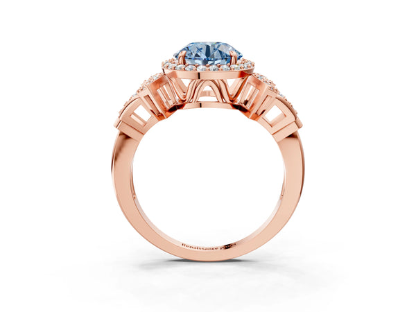 Rose Gold Round Halo Engagement Ring Setting for Fancy Blue Center with Arched Pave
