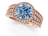 Rose gold Fancy Blue Round Cut Halo Diamond Split Shank Ring with Prong Setting_1