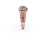 Rose gold Fancy Blue Round Cut Halo Diamond Split Shank Ring with Prong Setting_2