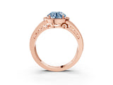 Rose gold Fancy Blue Round Cut Halo Diamond Split Shank Ring with Prong Setting_3