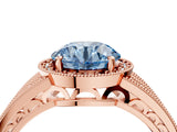 Rose gold Fancy Blue Round Cut Halo Diamond Split Shank Ring with Prong Setting_4