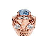 Rose gold Fancy Blue Round Cut Halo Milgrain Diamond Engagement Ring with Leaf Band and Four-Prong Setting_5