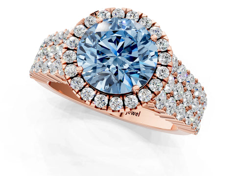 Rose gold Fancy Blue Round Cut Halo Pavé Diamond Engagement Ring with Split Shank and Four-Prong Setting_4