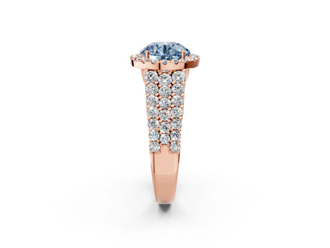 Rose gold Fancy Blue Round Cut Halo Pavé Diamond Engagement Ring with Split Shank and Four-Prong Setting_5