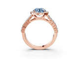 Rose gold Fancy Blue Round Cut Halo Pavé Diamond Engagement Ring with Split Shank and Four-Prong Setting_6