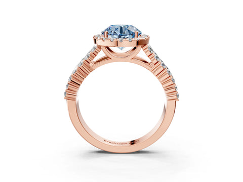 Rose gold Fancy Blue Round Cut Halo Pavé Diamond Engagement Ring with Split Shank and Four-Prong Setting_6