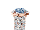 Rose gold Fancy Blue Round Cut Halo Pavé Diamond Engagement Ring with Split Shank and Four-Prong Setting_8