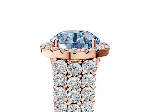 Rose gold Fancy Blue Round Cut Halo Pavé Diamond Engagement Ring with Split Shank and Four-Prong Setting_8