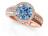 Rose gold Fancy Blue Round  Cut Halo Pave Band Four-Prong Ring_50