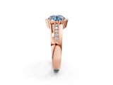 Rose gold Fancy Blue Round  Cut Halo Pave Band Four-Prong Ring_51