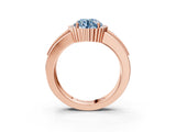 Rose gold Fancy Blue Round  Cut Halo Pave Band Four-Prong Ring_52