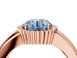 Rose gold Fancy Blue Round  Cut Halo Pave Band Four-Prong Ring_53