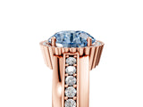 Rose gold Fancy Blue Round  Cut Halo Pave Band Four-Prong Ring_54