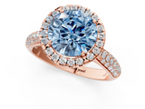 Rose gold Fancy Blue Round  Cut Halo Pave Band Four-Prong Setting Ring_38