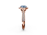 Rose gold Fancy Blue Round  Cut Halo Pave Band Four-Prong Setting Ring_39