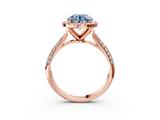 Rose gold Fancy Blue Round  Cut Halo Pave Band Four-Prong Setting Ring_40